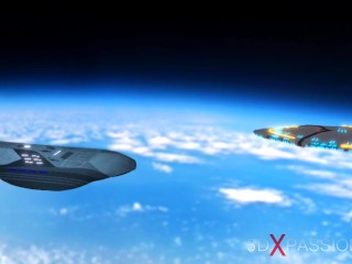 3d sexy sci-fi dickgirl alien plays with a hot girl in the space station