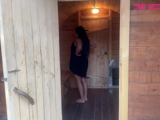 A guy has anal sex with his girlfriend in a Russian bathhouse
