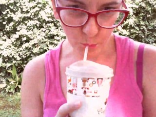 After drinking a drink I piss in a garden in front of everyone!