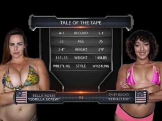 Bella Rossi Lesbian Wrestling Against Daisy Ducati And Loser Strapon Fucked Roughly