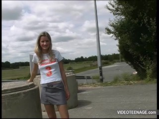 blonde 19 years girl shows panty outdoor