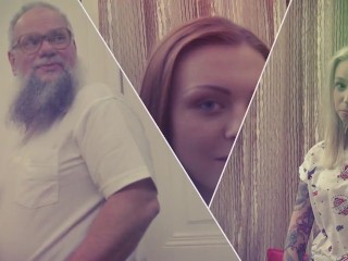 Blonde and Brunette Teens In Threesome Fucked By Grandpa Cock