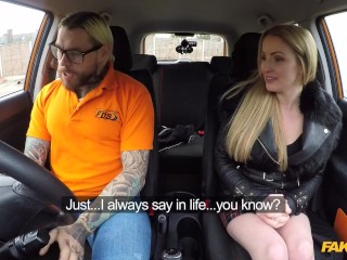 Blonde with BIG NATURAL boobs fucks an imposter - Fake Driving School