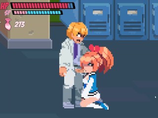 BONUS Lewd City Girls [Hentai pixel game] Deepthroat and cum in mouth scene