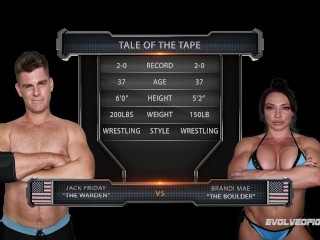 Brandi Mae mixed nude wrestling fight vs Jack Friday sucking his cock