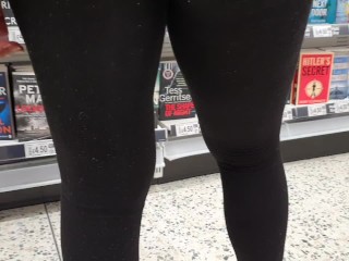 Candid See Through Leggings in a Shopping Mall - Thick Booty and Cameltoe View