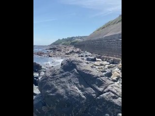 CAUGHT Public coast wank on rocks - Cornwall - beach shore while people walk by