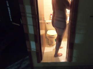 Chained slave girlfriend pissed on, drinking piss and then her own from shot glass