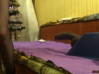 Christmas fuck 3, crazy riding a transsexual on a huge dildo