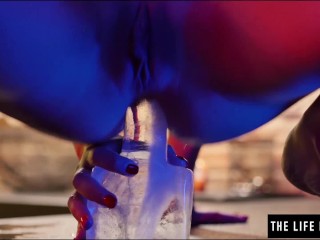 Close ups of a girl peeing on the floor and masturbating hard