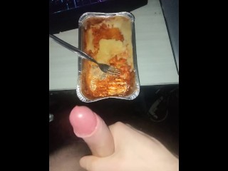 cumming on the lasagna