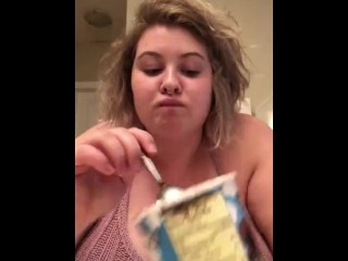CURVY BBW IS HUNGRY SO SHE CHOWS DOWN ON ICE CREAM