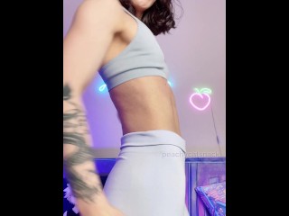 Cute fit gym girl shows you her cameltoe in leggings, six-pack abs, tiny tits, and pussy