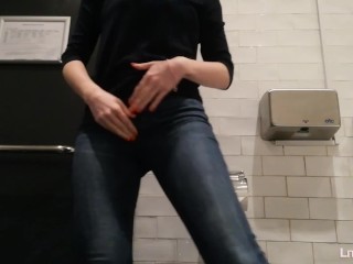 Cute Girl Fingers Pussy and Makes Herself Cum in Public Bar Bathroom by LittlerHer