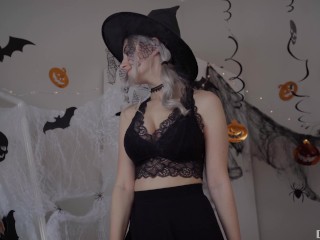 Cute horny witch gets facial and swallows cum - Eva Elfie
