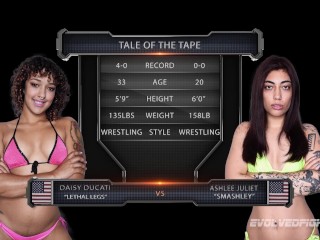 Daisy Ducati lesbian wrestling Ashlee Juliet finger banging her pussy hard