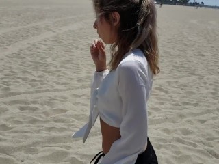 Date on the beach with blonde petite pornstar  Daphne Dare 