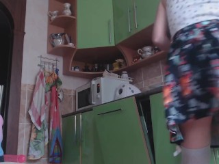 Do I need something bigger in my tiny asshole? Anal training after cleaning kitchen