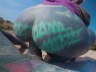 Dreadhead horny HIPPIE girl gets ANAL fuck outdoors by tattooed dick - POV