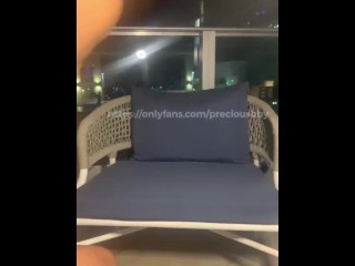  Ebony Teen Squirting on parents hotel room balcony