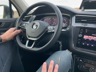 Extreme Blowjob behind wheel, fuck naughty girl in car at the gas station