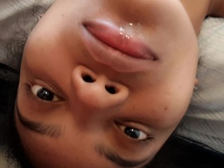 Extreme bulge throat in upside down position with spit and cum in mouth 07/22/2022