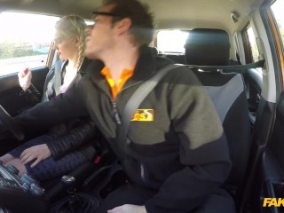 Fake Driving School - Instructor is caught masturbating by a SEXY BLONDE with fantastic tits