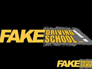Fake Driving School lesson ends in suprise squirting orgasm and creampie