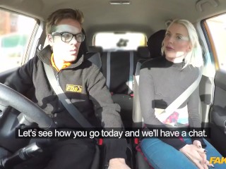 Fake Driving School - Tall British blonde gets CREAMPIED in her tight pussy