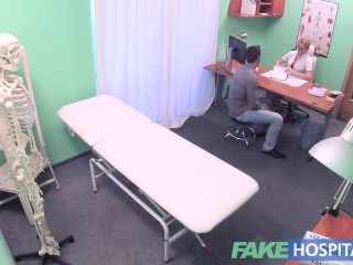 Fake Hospital Fit guy cums over hot blonde nurses tits after fucking her