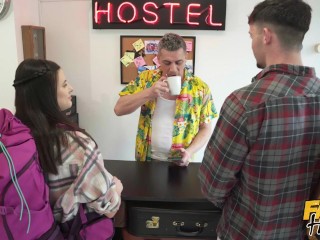 Fake Hostel - Guy accidentally shares his girlfriend who gets a creampie before sloppy threesome