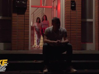 Fake Hostel Threesome with curvy big ass horny Latina girls