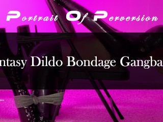 Fantasy Dildo Bondage Gangbang - Sexy latex sub girl fucks &amp; sucks many dildos tills she squirts