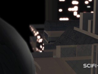 Female sex android plays with a sexy ebony in the space station