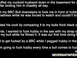 femdom goddess wife strap on pegs submissive cuckold hubby in chastity while taking BBC doggystyle