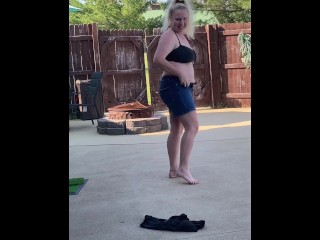 Friends invited us over to swim and my perver husband took the opportunity to have me strip naked