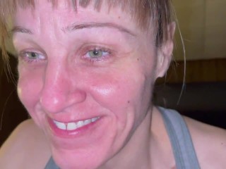 Friends older mom with saggy mature titts sucking my cock dry and showing cum mouth 