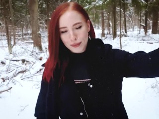 Fucked a Naked Bitch in the Winter Forest. Cum in her mouth ❤ MollyRedWolf