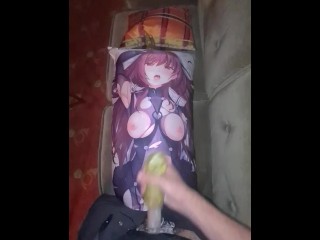 fucking my dakimakura in the public lobby, very risky