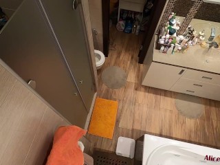 Girl Deep Sucks Cock In The Bathroom, Fucks In Different Poses And Receives Cumshot On Pussy
