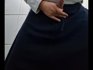 Handjob and cuming of big white dick on baggy pants