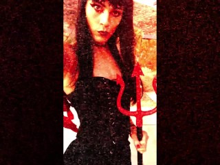 Happy Halloween. Devil Trans teases and JO till she cums near a trail.