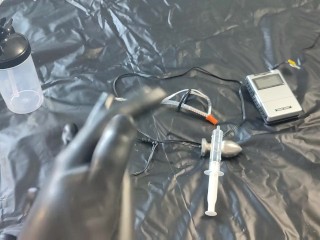 Having a hard orgasm and milking my cock using my big estim urethral electrode
