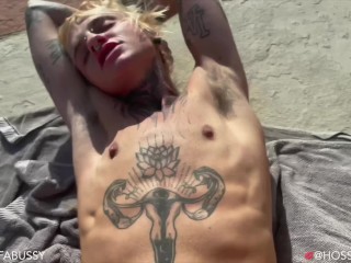 Hot Bi Big Dick Daddy Muscle Hunk &amp; Sexy Tattooed FTM Outdoor Passionate Sex Fucking By The Pool