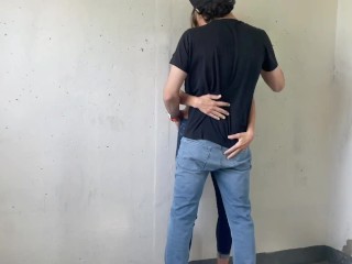 Husband Films Hotwife Fucking Friend in Public Stairwell / Public Creampie