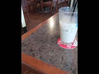 I played with my wet pussy in a restaurant and the waitress came to check on me while I was doing it