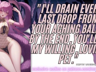 "I'll drain every last drop from your aching balls. By the end, you'll be my willing, loving pet."