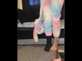 Inked chav slut teases her tight arse with blue lollypop 