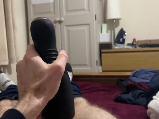 Intense cum session using sex toy, big cock masturbate to cumshot by straight guy