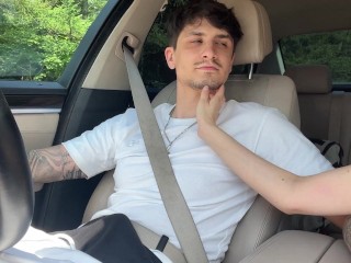 Jerking off the driver and filming a video report for her cuckold husband